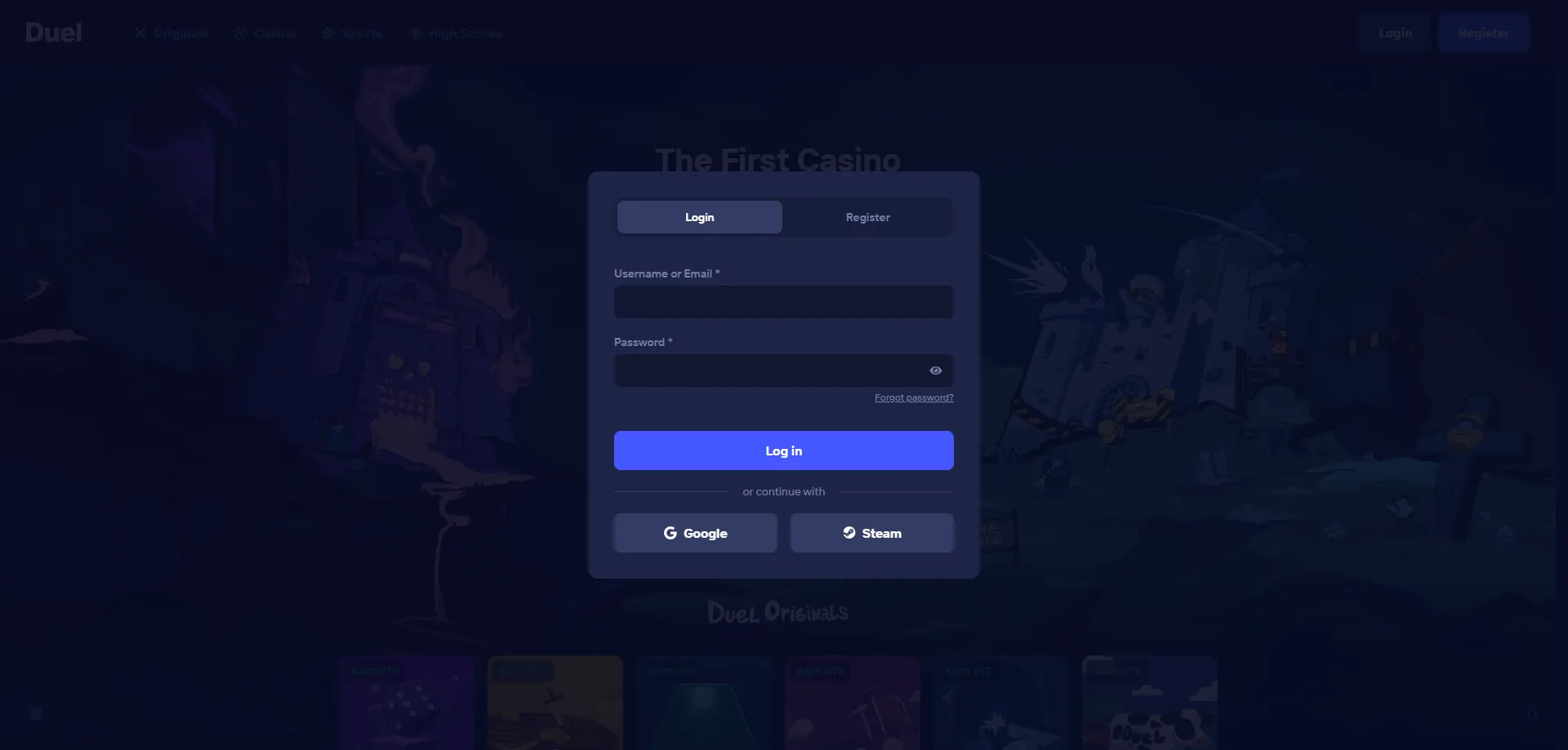 Interfaccia di navigazione Duel Casino su desktop e mobile