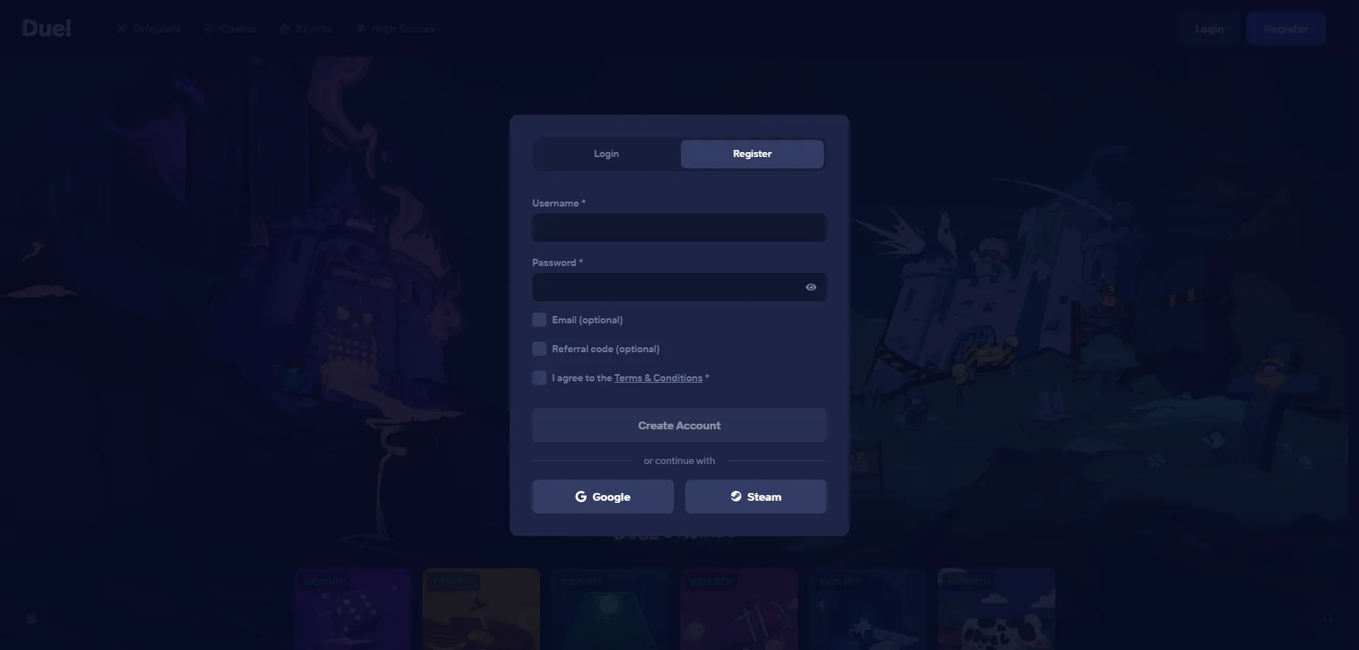 Registrazione rapida su Duel Casino senza KYC per nuovi giocatori